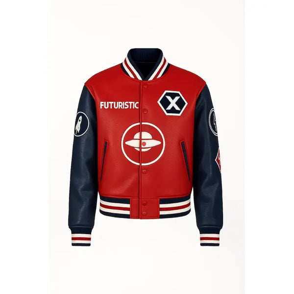 Futuristic ‘X’ Red & Black Leather Bomber Jacket