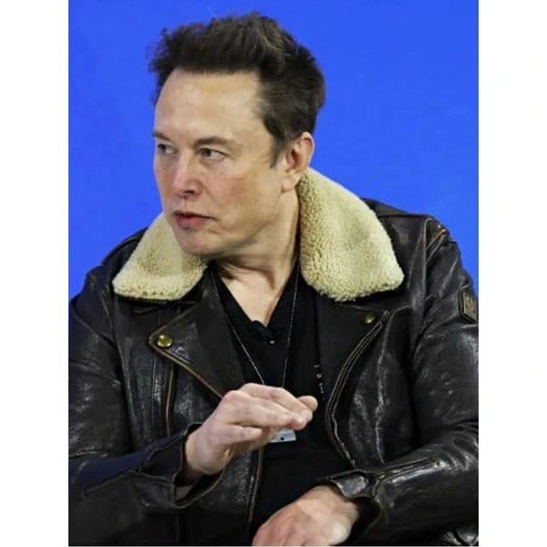 NY Times Conference Elon Musk Shearling Leather Jacket