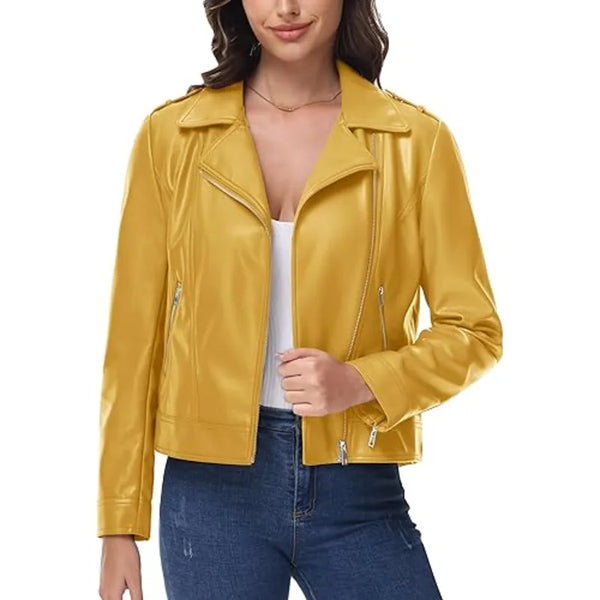 Yellow Moto Biker Jacket For Women