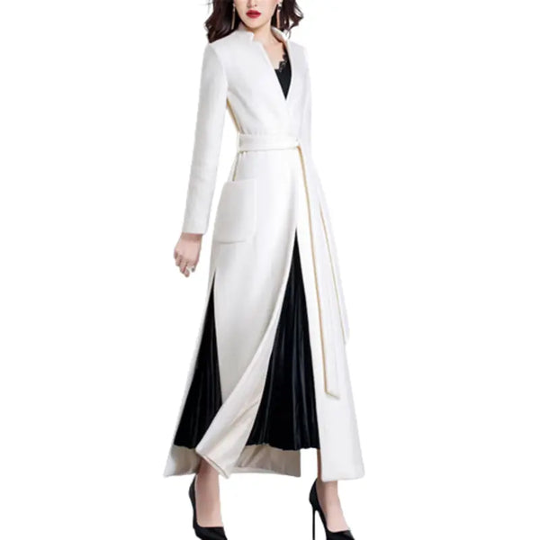 A-Line Long Full Length White Wool Coat Wool / Xs / Women