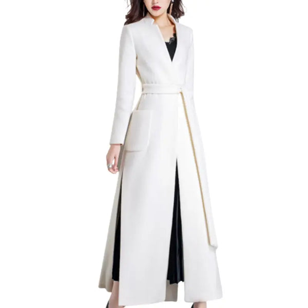 A-line long full length White wool Coat
