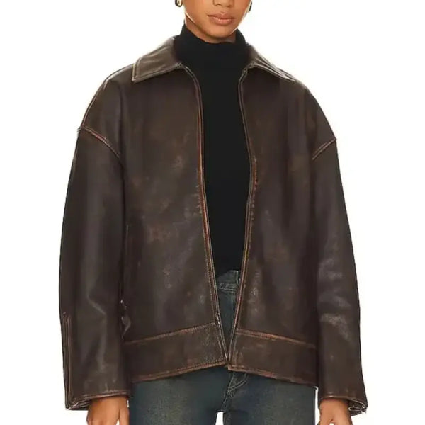 Grlfrnd Alek Distressed Brown Leather Jacket – Vintage Jacket