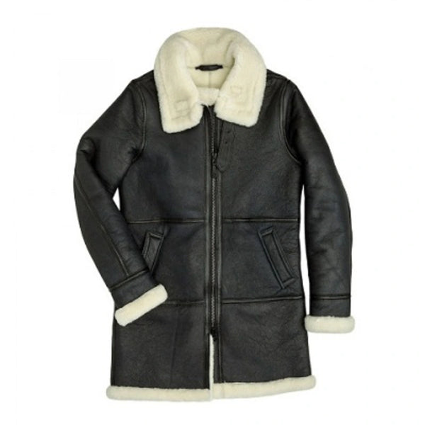 Black & White Sheepskin Leather Coat