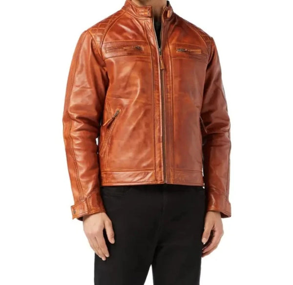 Biker Leather Tan Brown Jacket