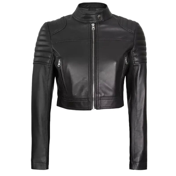 Women's Black Crop Moto Leather Jacket