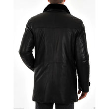 Black Leather Coat With Fur Collar for Men