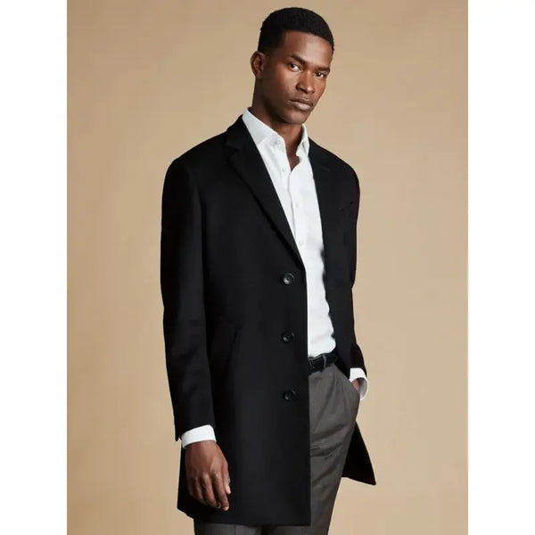Breasted Mens Black Wool Coat