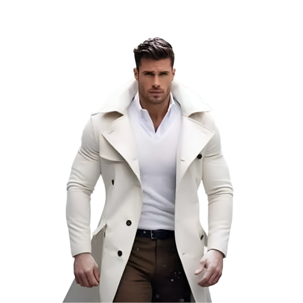 Classic Men's Beige Wool Overcoat Warm Winter Trench Coat