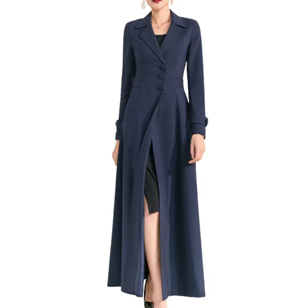 Navy Blue Long Full Length Wool Coat