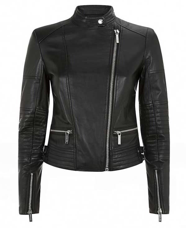 Black Cropped Leather Jacket For Women