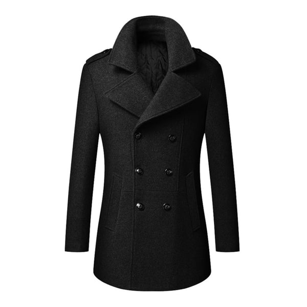 DesignerDoubleBreastedWoolenBlackTrenchCoat