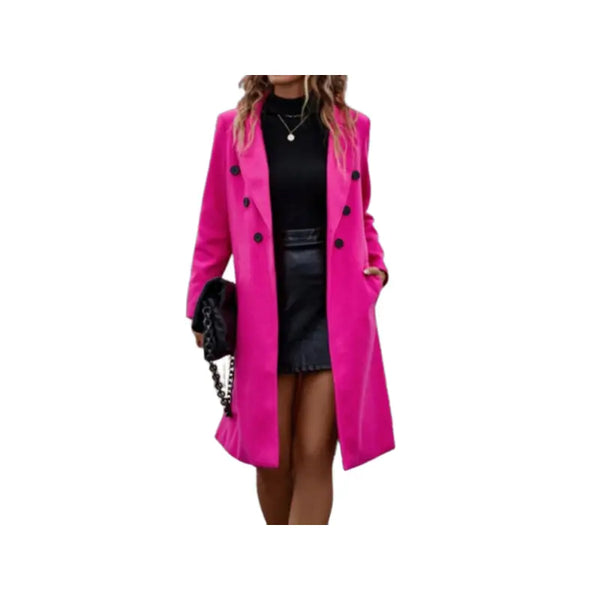 Elegant Hot Pink Lapel Neck Overcoat
