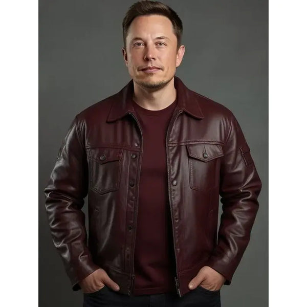 Elon Musk Maroon Leather Jacket