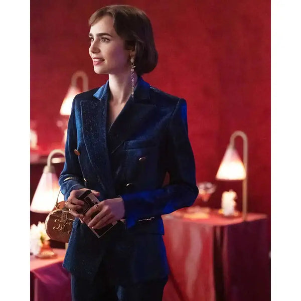 Emily Cooper Emily In Paris S03 Velvet Blue Blazer
