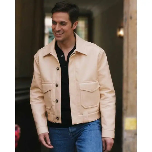 Gabriel Emily in Paris Season 3 Beige Leather Jacket