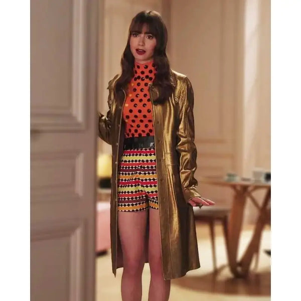 Lily Collins Emily in Paris Season 03 Golden Coat