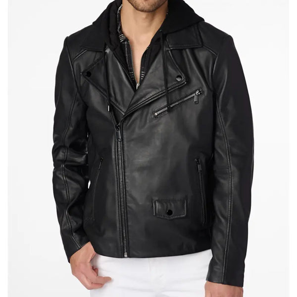 Jaxson Hooded Moto Leather Jacket – Vintage Jacket