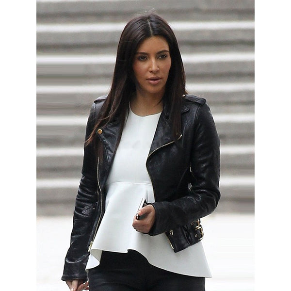 Kim Kardashian Black Biker Biker Style Leather Jacket