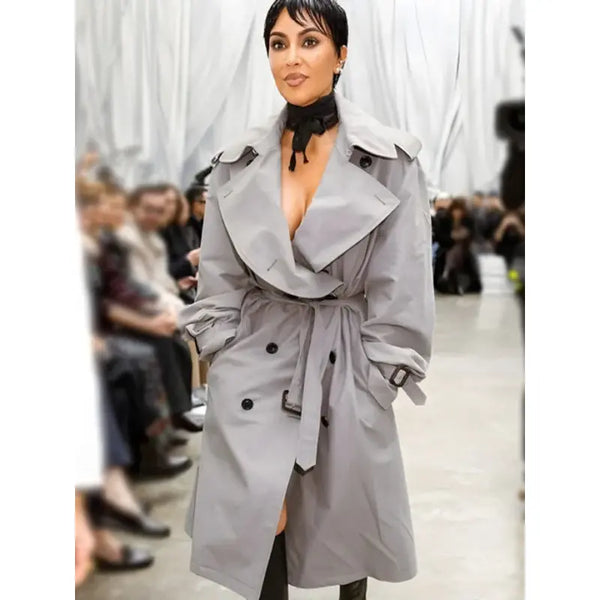 Kim Kardashian PFW 2025 Grey Trench Coat