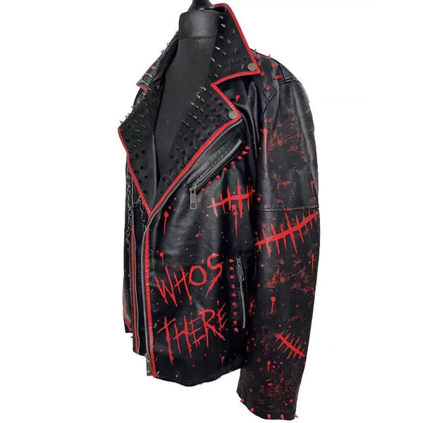 Men's Punk Rock Studded Leather Jacket | Black & Red Goth Biker