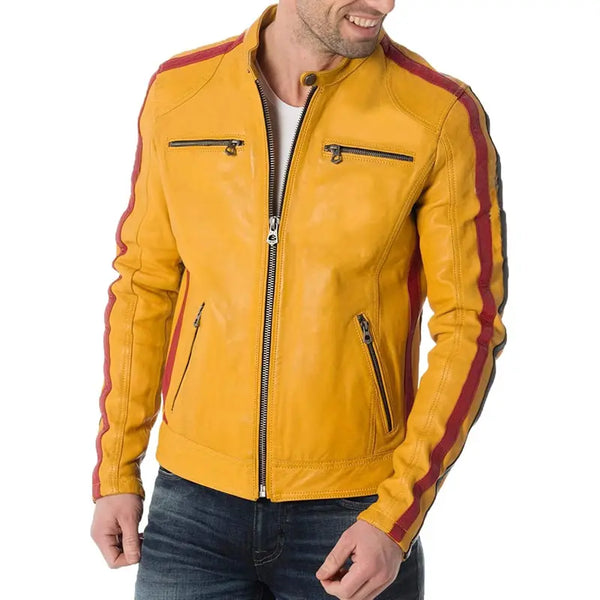 Men's Yellow Cafe Racer Leather Jacket