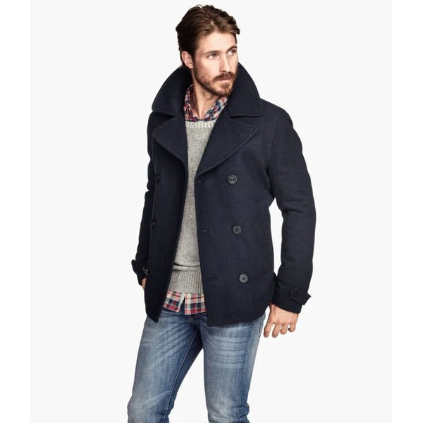 Men's Black Wool Overcoat for Winter