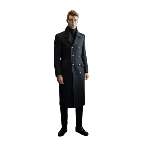 Men's Stylish Black Long Wool Coat for Winter