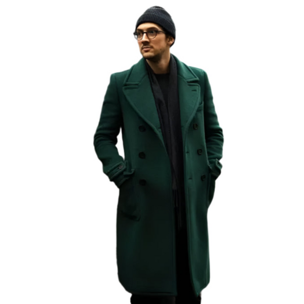 Men's Green Overcoat Vintage Long Trench Coat Winter Jacket