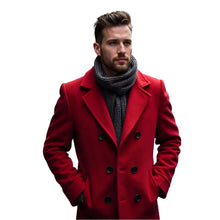 Men's Red Double-Breasted Wool Overcoat Elegant Knee-Length Coat