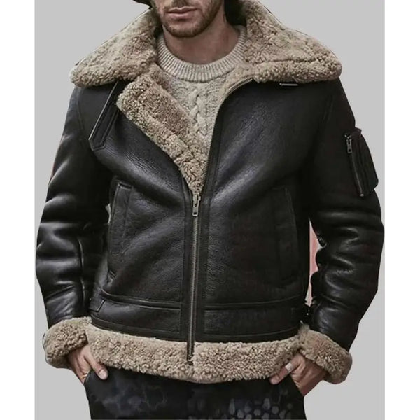Sheepskin Leather Shearling Black Jacket