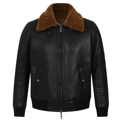 Mens Black Bomber B3 Shearling Collar Jacket