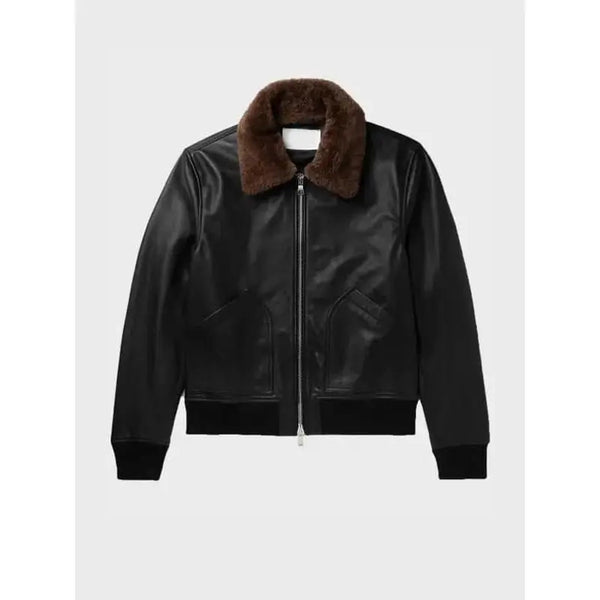 Black Bomber Shearling Leather Men's Jacket