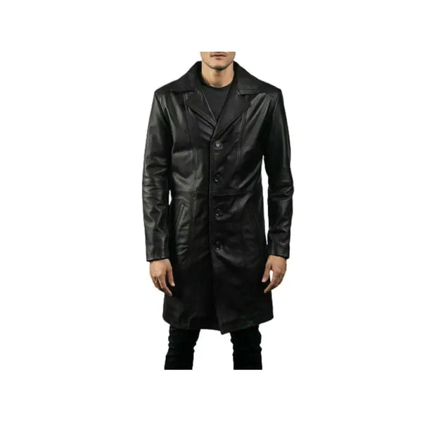 Mens-Black-Leather-Long-Trench-Coat
