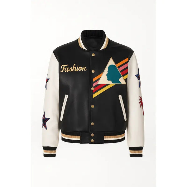 Multi-Color Triangle Leather Varsity Jacket