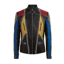 Mens-Studded-Slimfit-Multicolor-Leather-Jacket