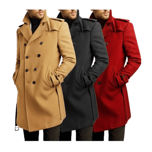 Double Breasted Belted Trench Wool Coat