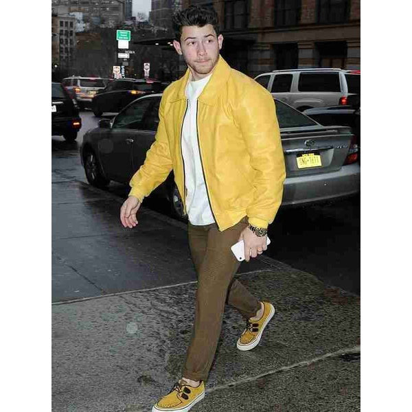 Nick Jonas American Singer Yellow Leather Jacket