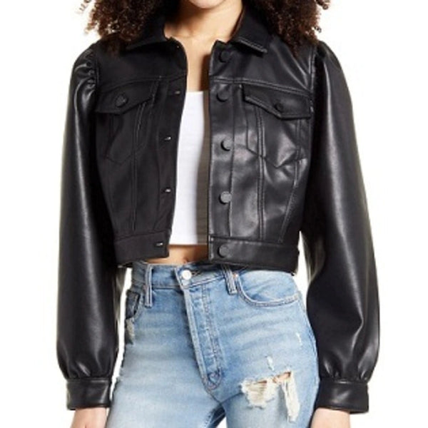 Drop Shoulder Leather Cropped Jacket