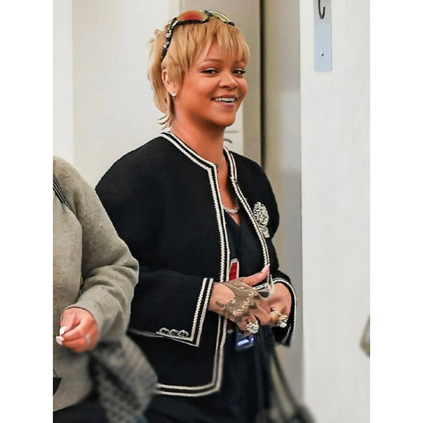 Rihanna Tweed Black Jacket