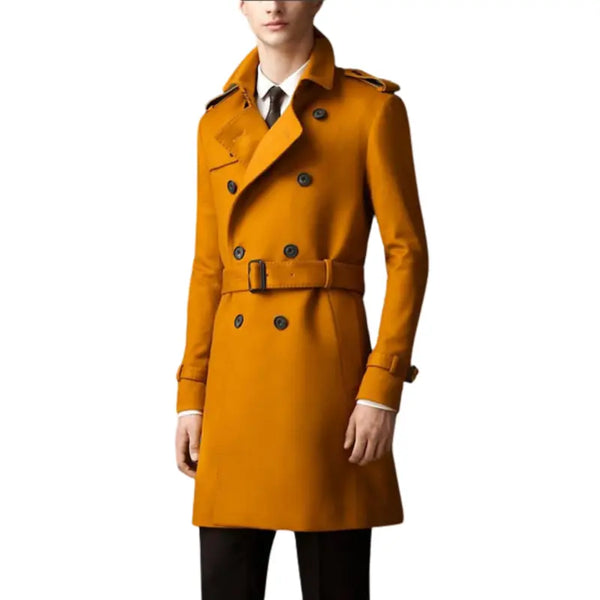 Slim Fit Double Breasted Mustard Wool Coat