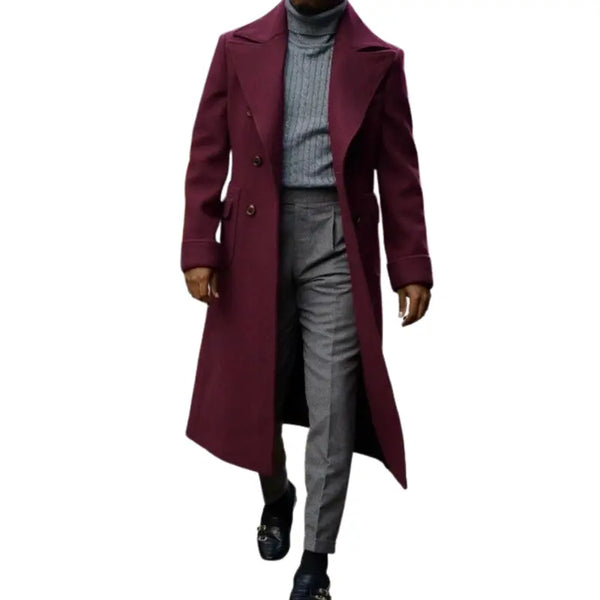 Slim Fit Trendy Burgundy Long Coat for Winter