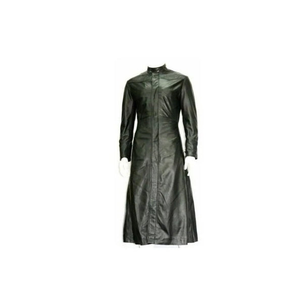 Steampunk Gothic Black Leather Long Trench Coat