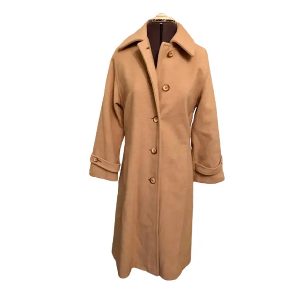 Tan Wool Blend Dress Coat