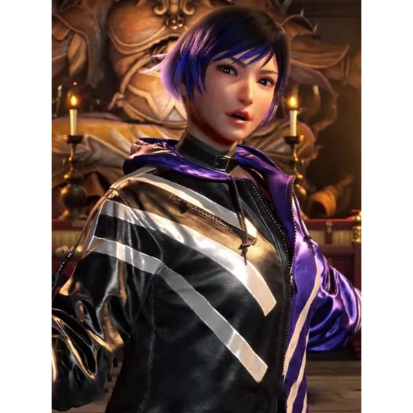 Tekken 8 Reina Mishima Leather Purple and Black Jacket