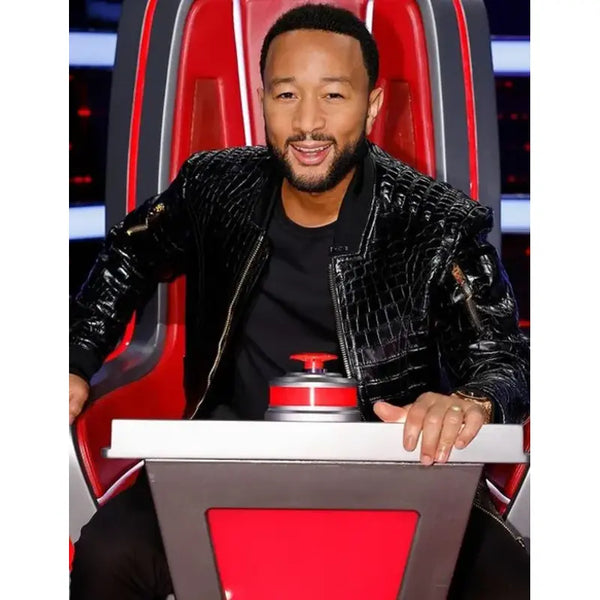 John Legend The Voice Jacket – Black Crocodile Leather Jacket