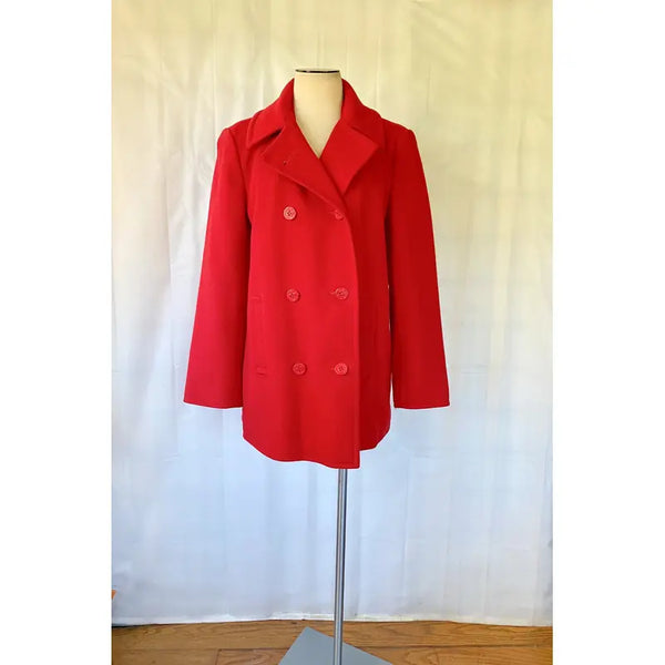 Vintage Style Double Breasted Red Wool Pea Coat