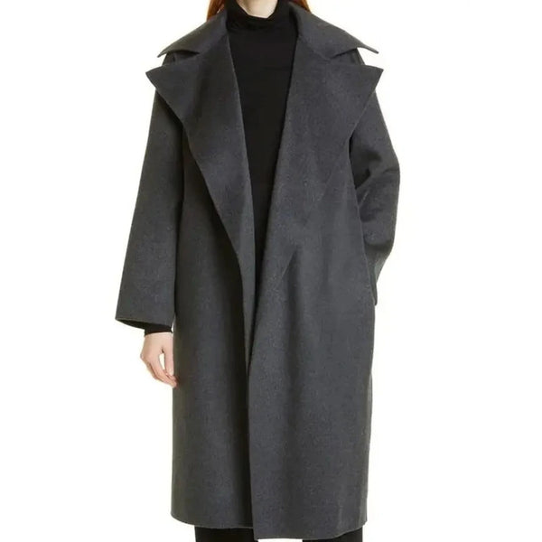 Wide Lapel Style Grey Wool Coat