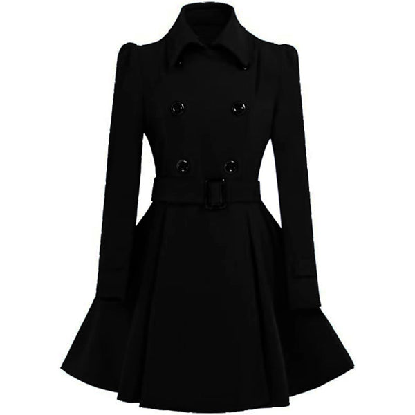 Women-Double-Breasted-Swing-Black-Pea-Coat