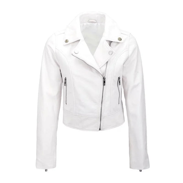 Women White Biker Jacket