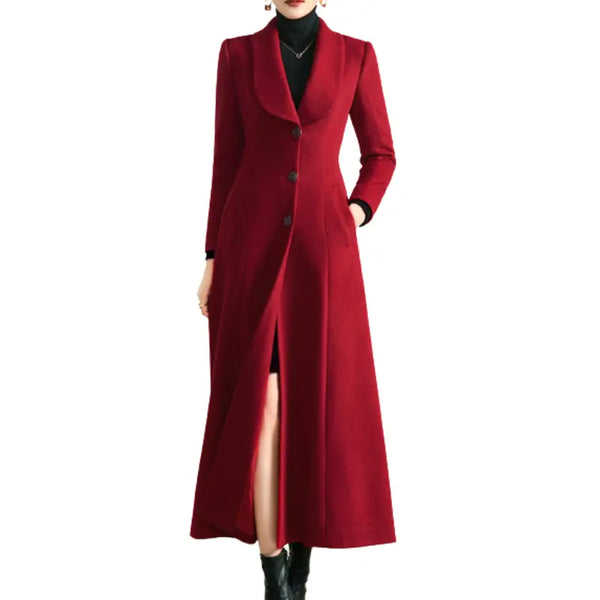 Women Long Red Wool Trench Coat – Vintage Jacket